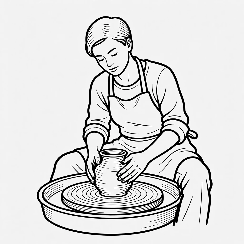 A potter shaping clay on a spinning wheel