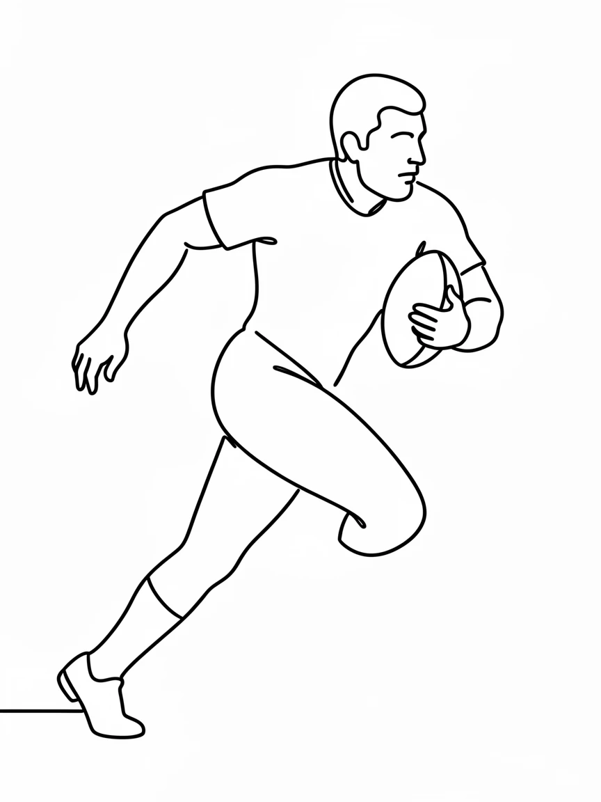 A rugby player charging forward with the ball tucked under an arm