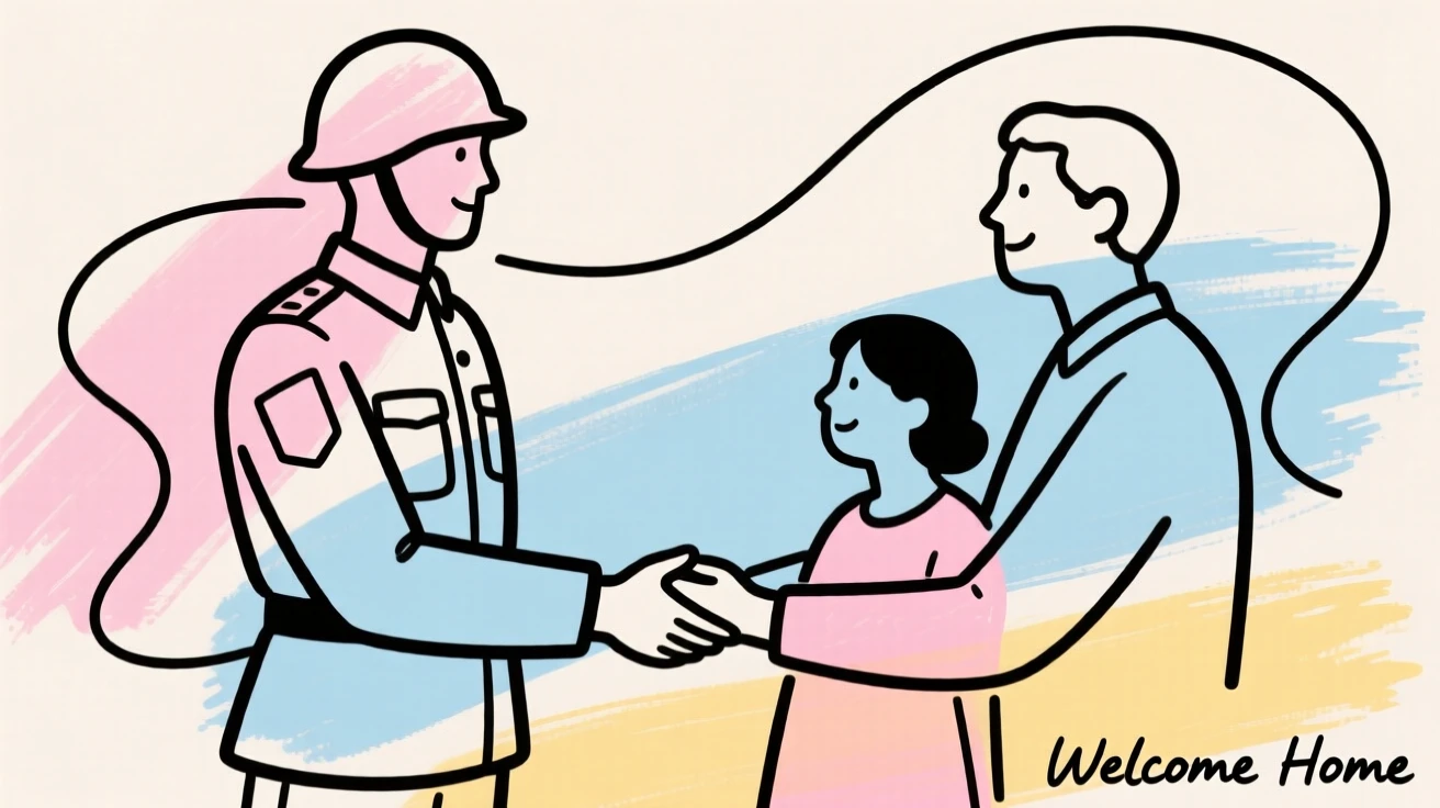 A soldier reuniting with family
