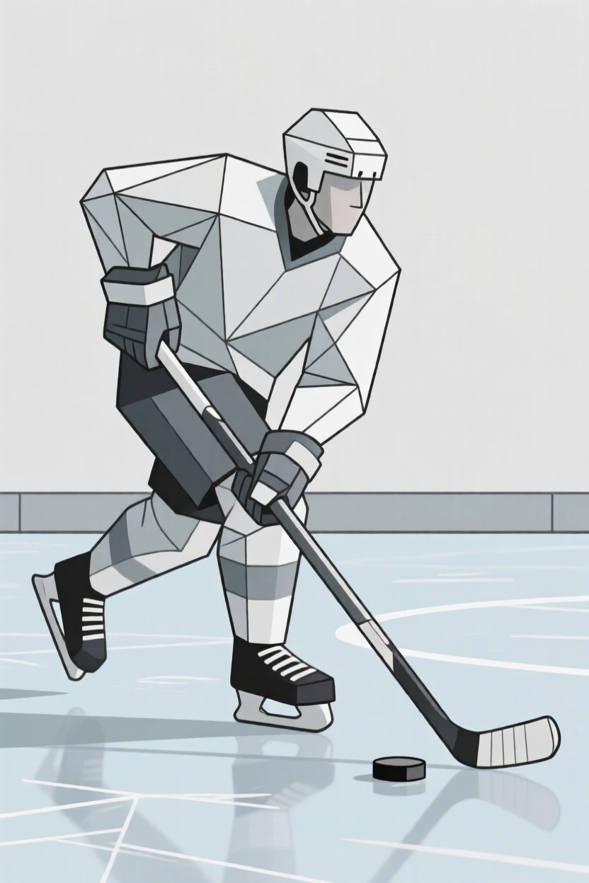 An ice hockey player skating with the puck