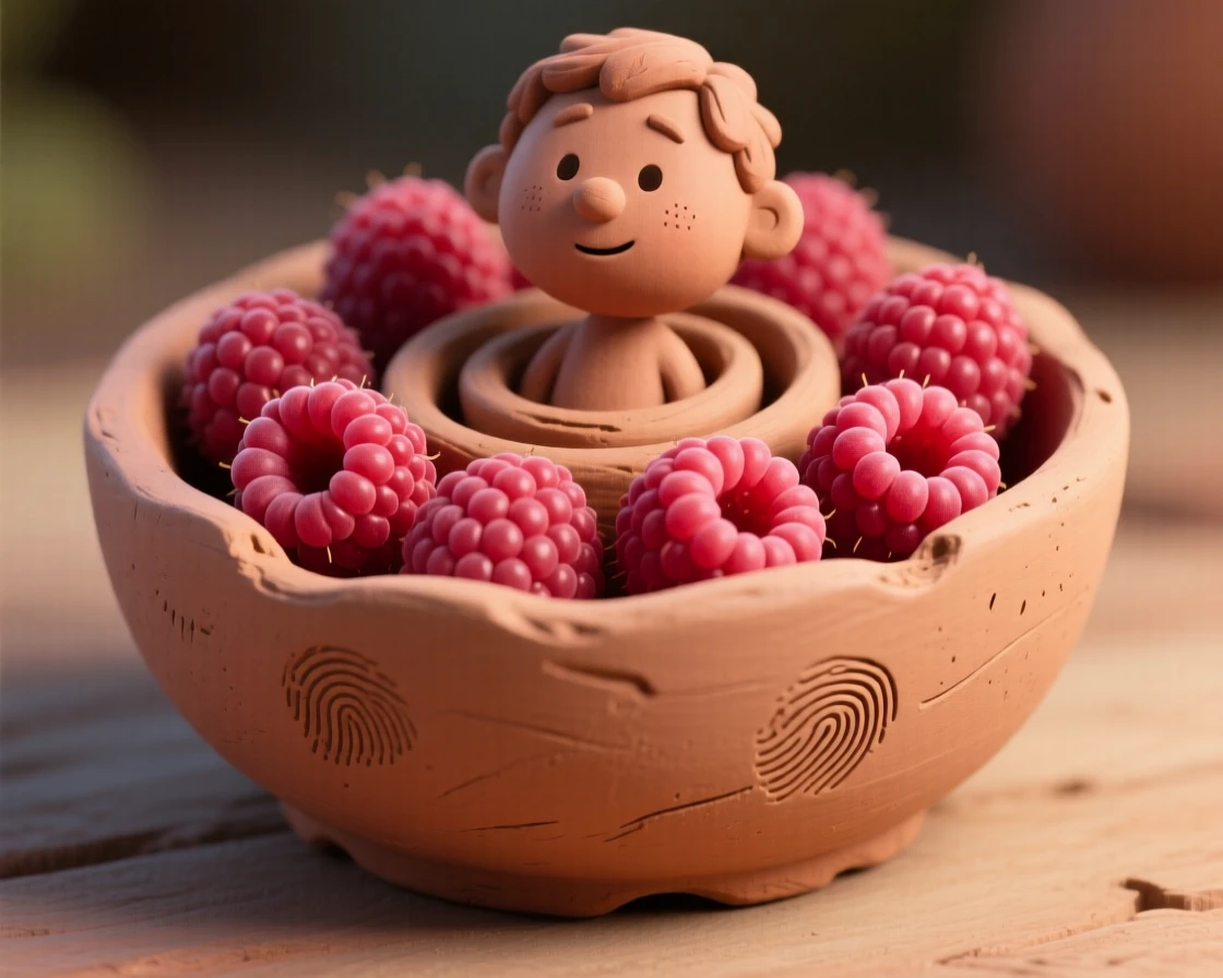 A bowl of fresh raspberries arranged in a delicate spiral