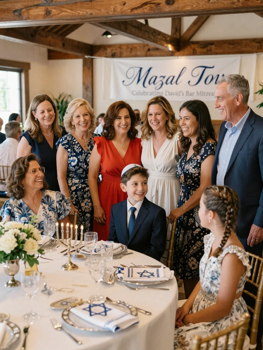 A bar mitzvah celebration with family gathered joyfully