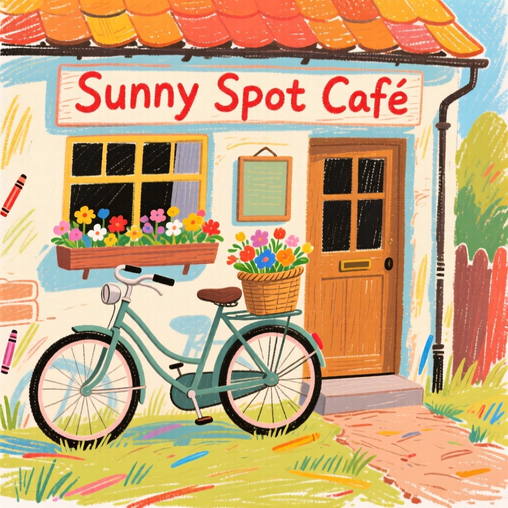 A vintage bicycle parked outside a cozy countryside cafe.