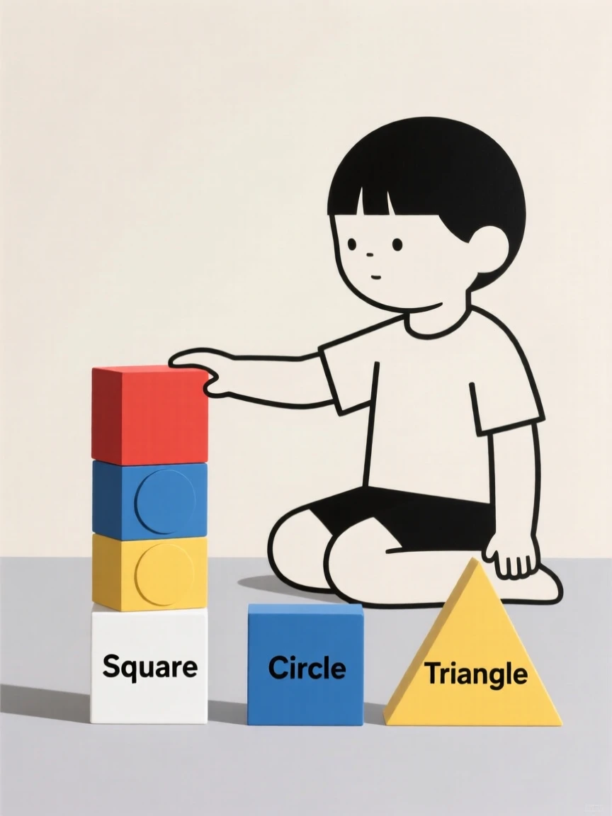 A child using building blocks to learn shapes