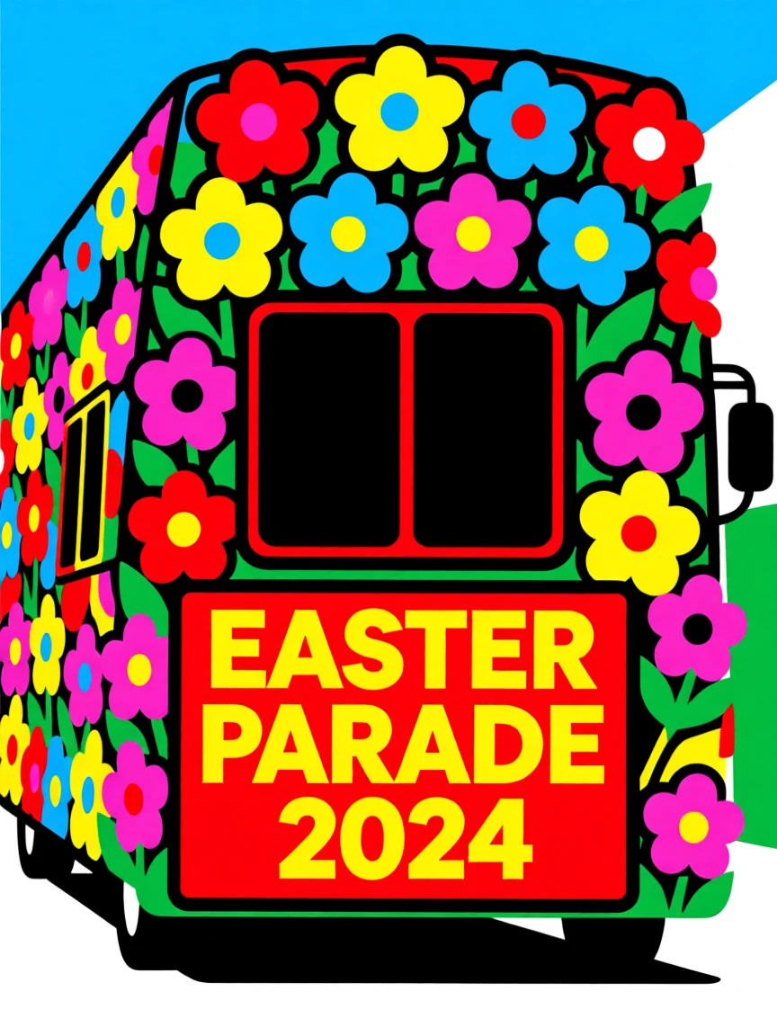 Easter parade float covered in flowers