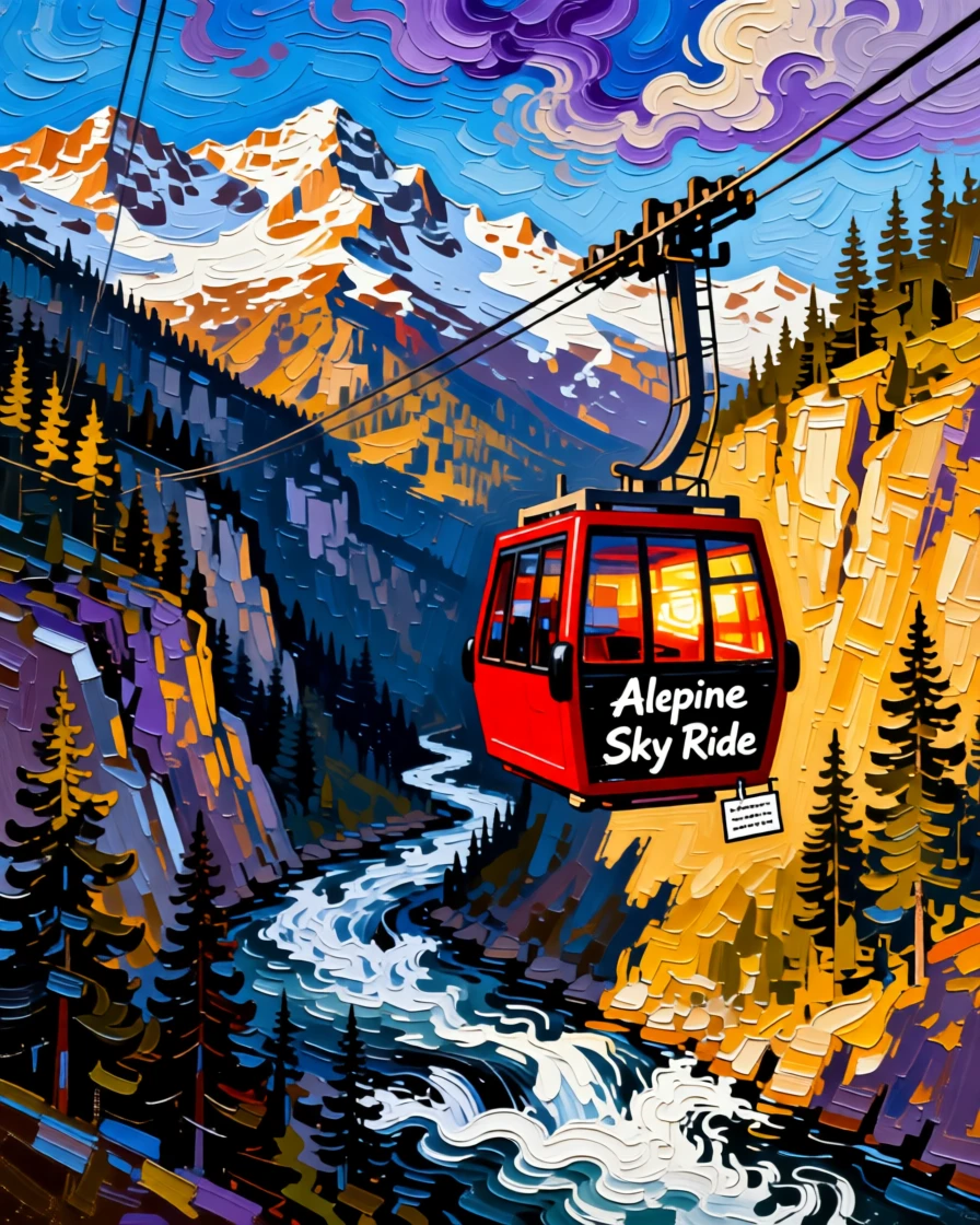 A gondola crossing high above a dramatic alpine gorge
