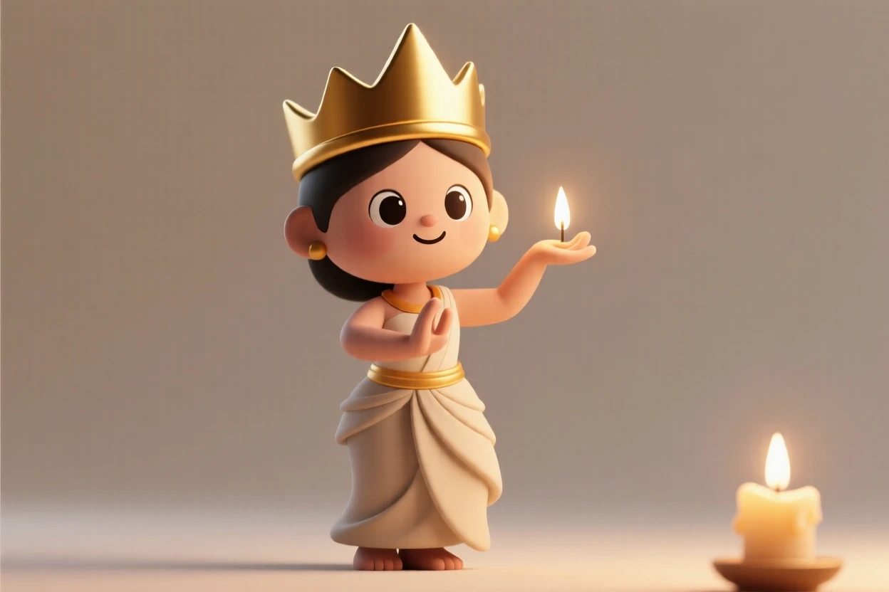 A gentle Balinese dancer bends her fingers in graceful curves, golden headdress catching temple candlelight.