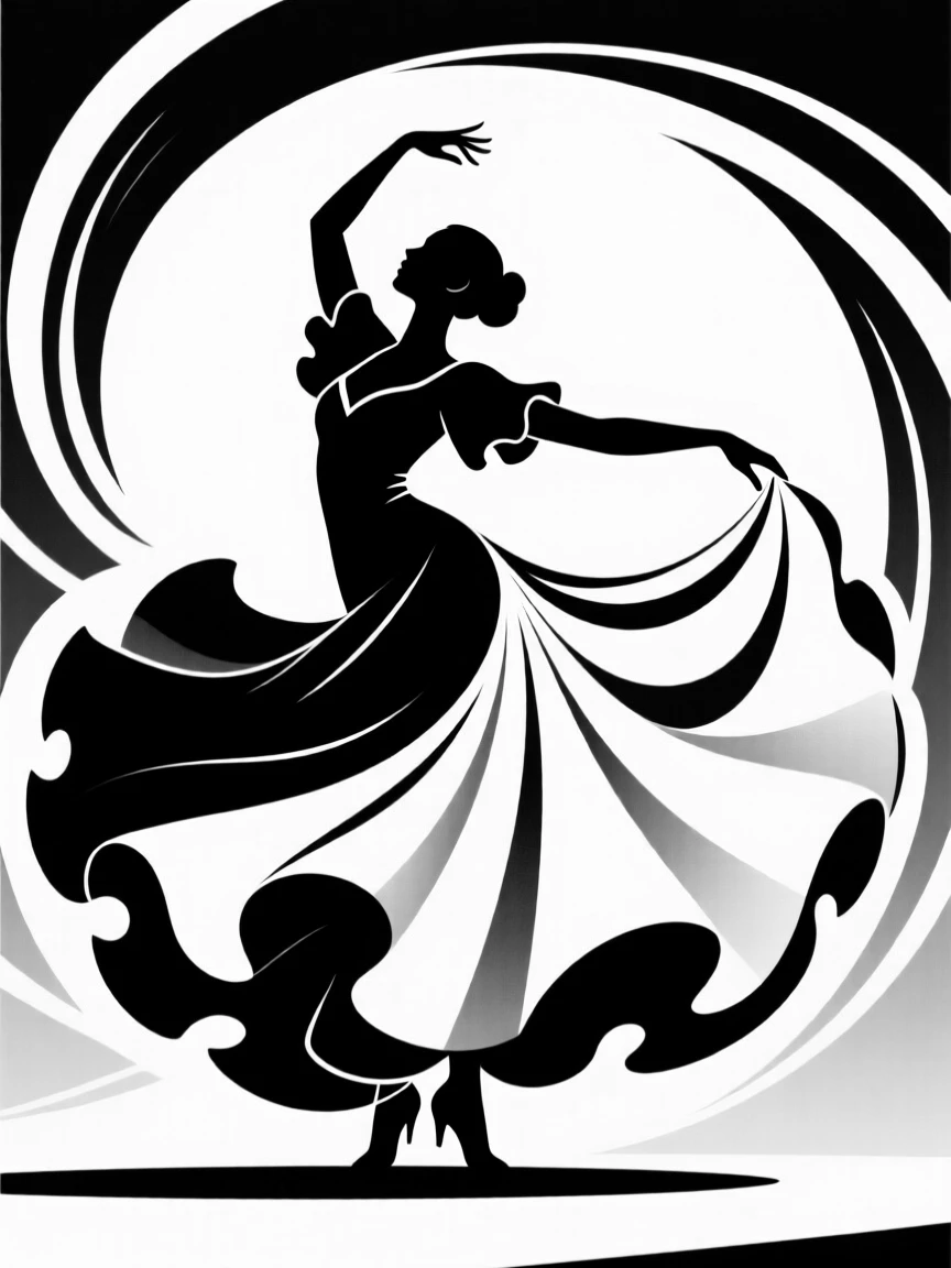A flamenco dancer mid-spin in a swirl of fabric.