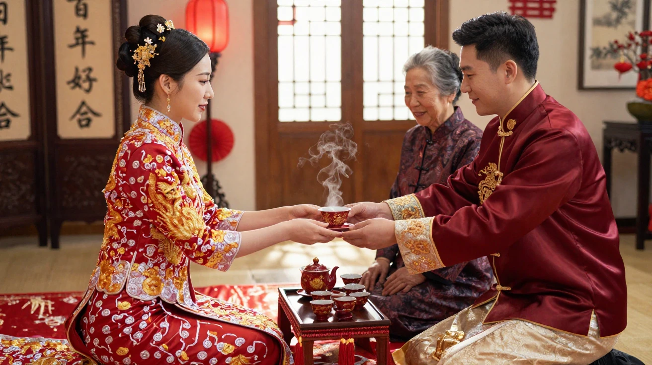 A Chinese tea ceremony during a traditional wedding
