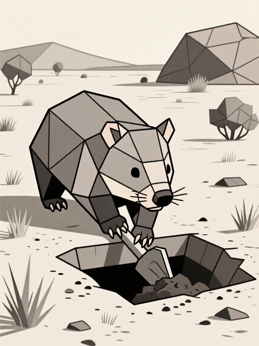 A wombat digging a burrow in the Australian outback