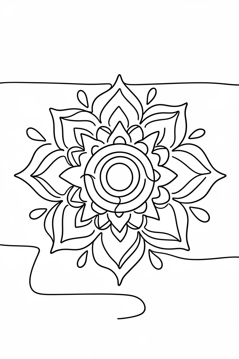 A traditional Indian rangoli pattern made of colorful powder on a doorstep