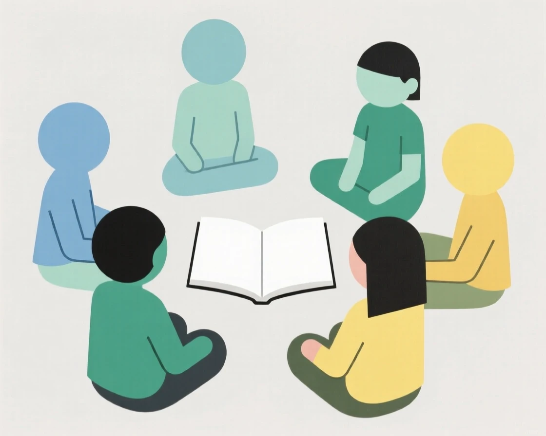 A group of children doing a group reading circle