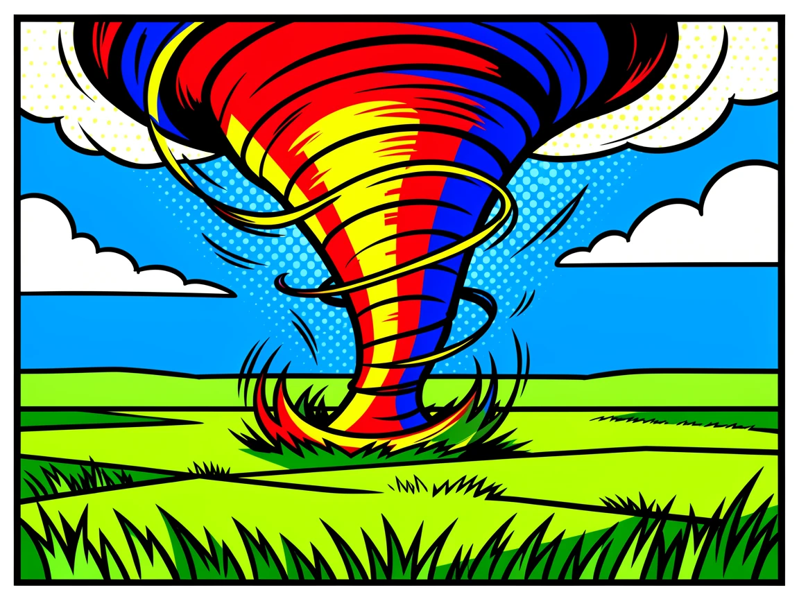 A dramatic tornado funnel forming over an open prairie