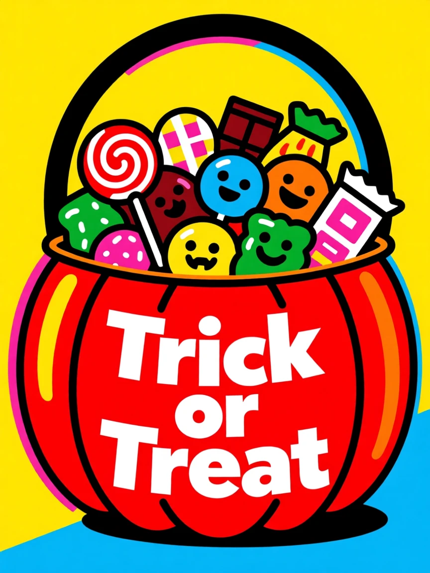 Halloween candy bucket overflowing with treats