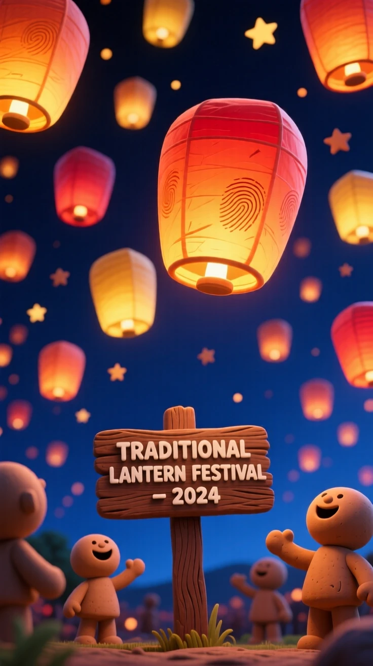 A traditional lantern festival with thousands of glowing lanterns released into the night sky