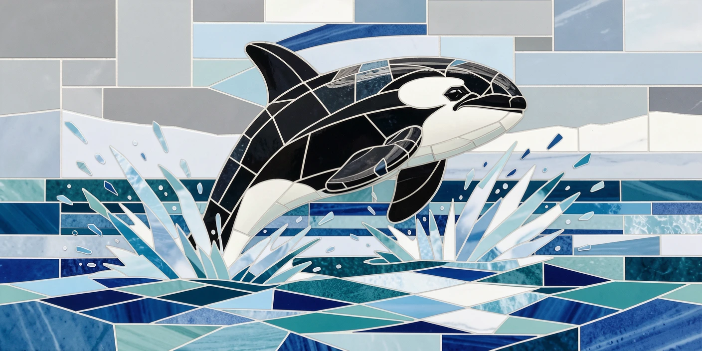 A wild orca breaching in cold northern waters.