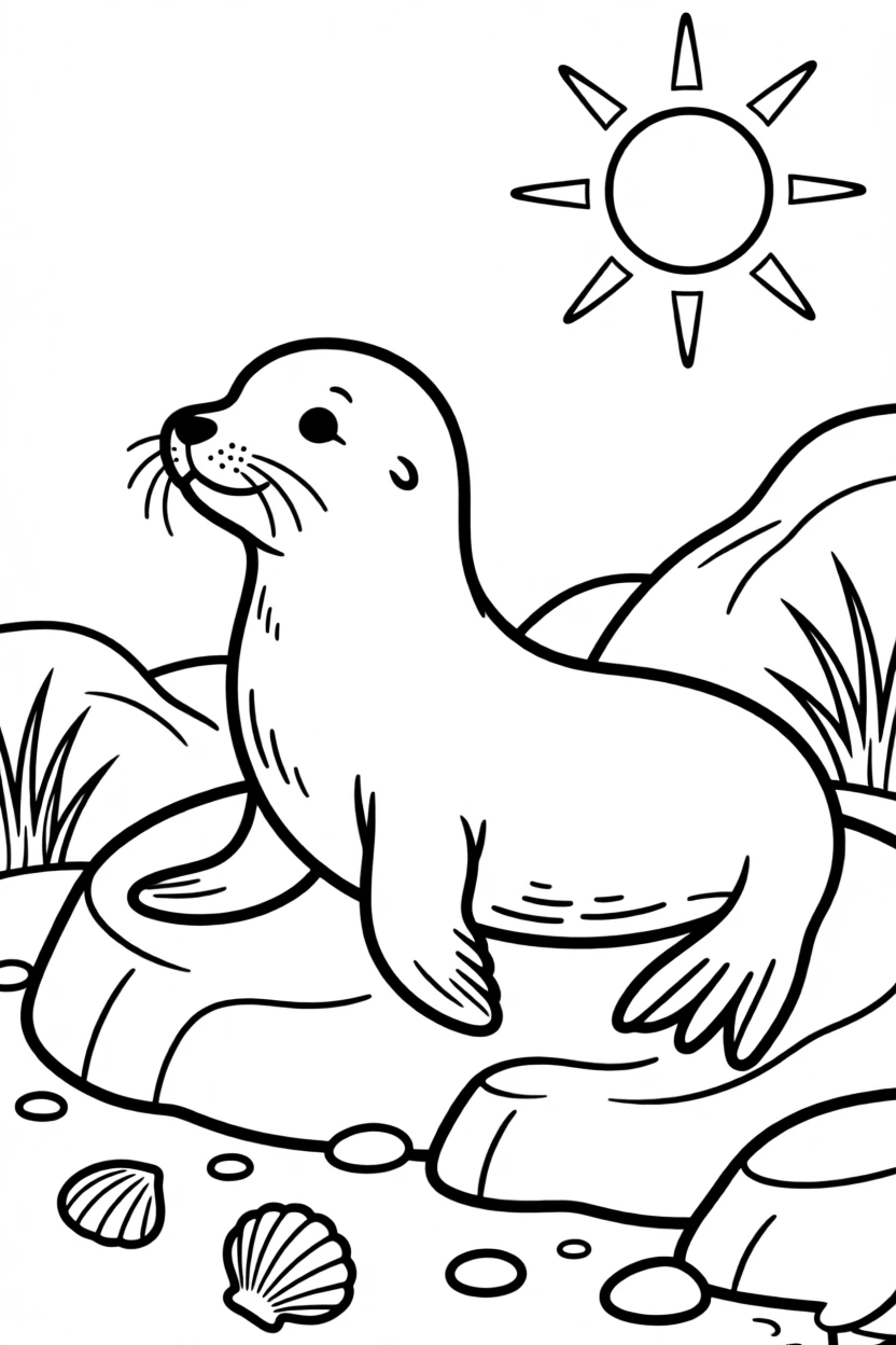 A sea lion basking on a sunny rocky shore