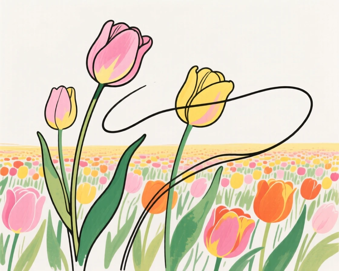 A field of tulips blooming brightly to welcome the arrival of spring.
