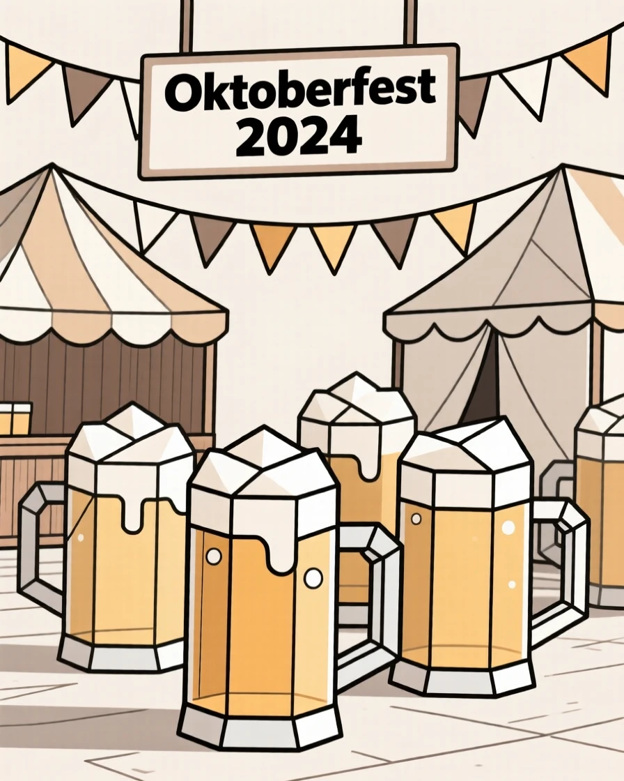 An Oktoberfest scene with steins and festive decorations