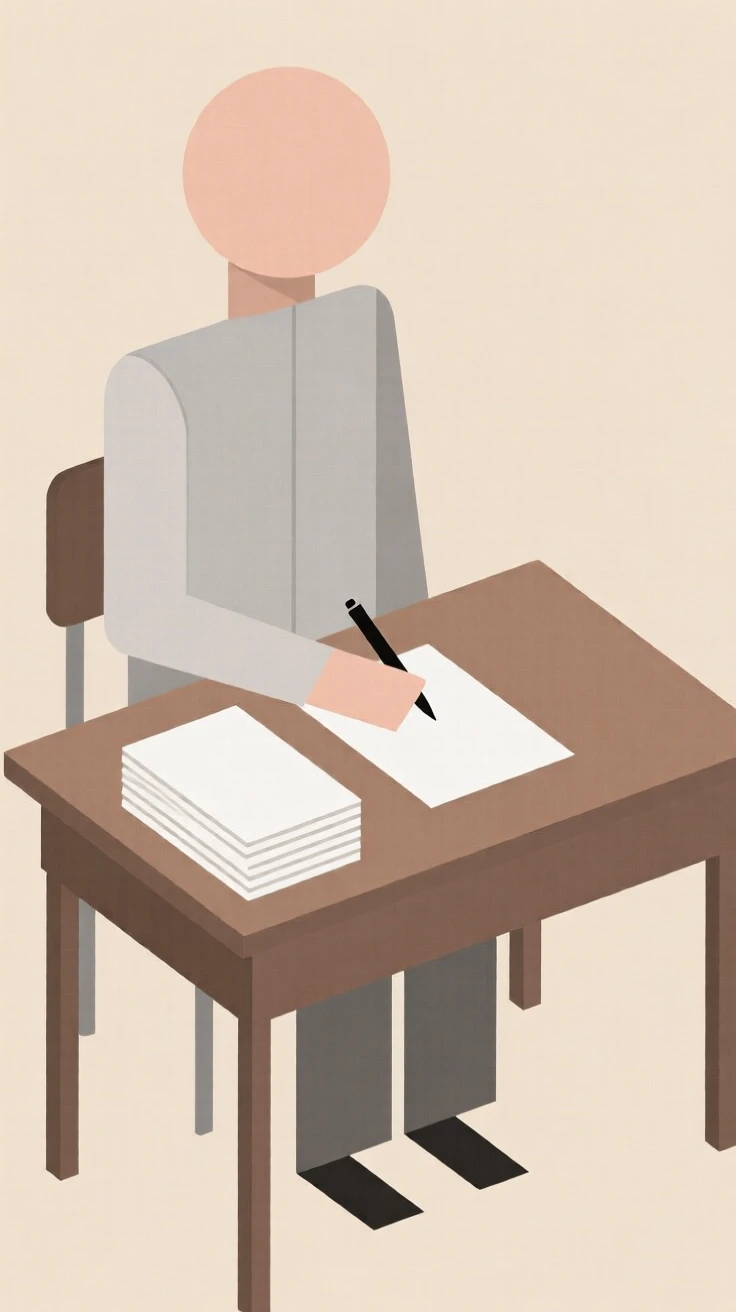 A teacher grading papers at a desk