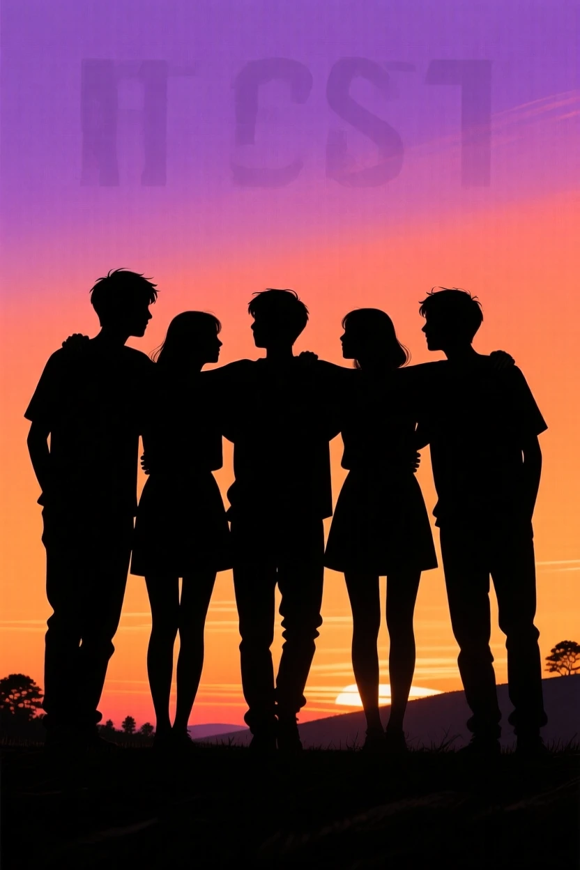 A group of best friends taking a group photo with arms slung over shoulders.
