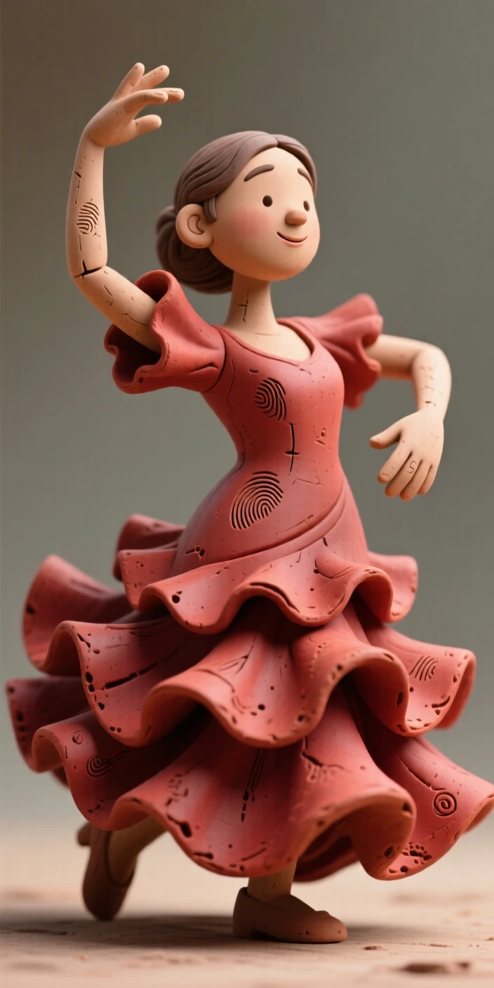 A flamenco dancer mid-spin, her dress a blur of red ruffles