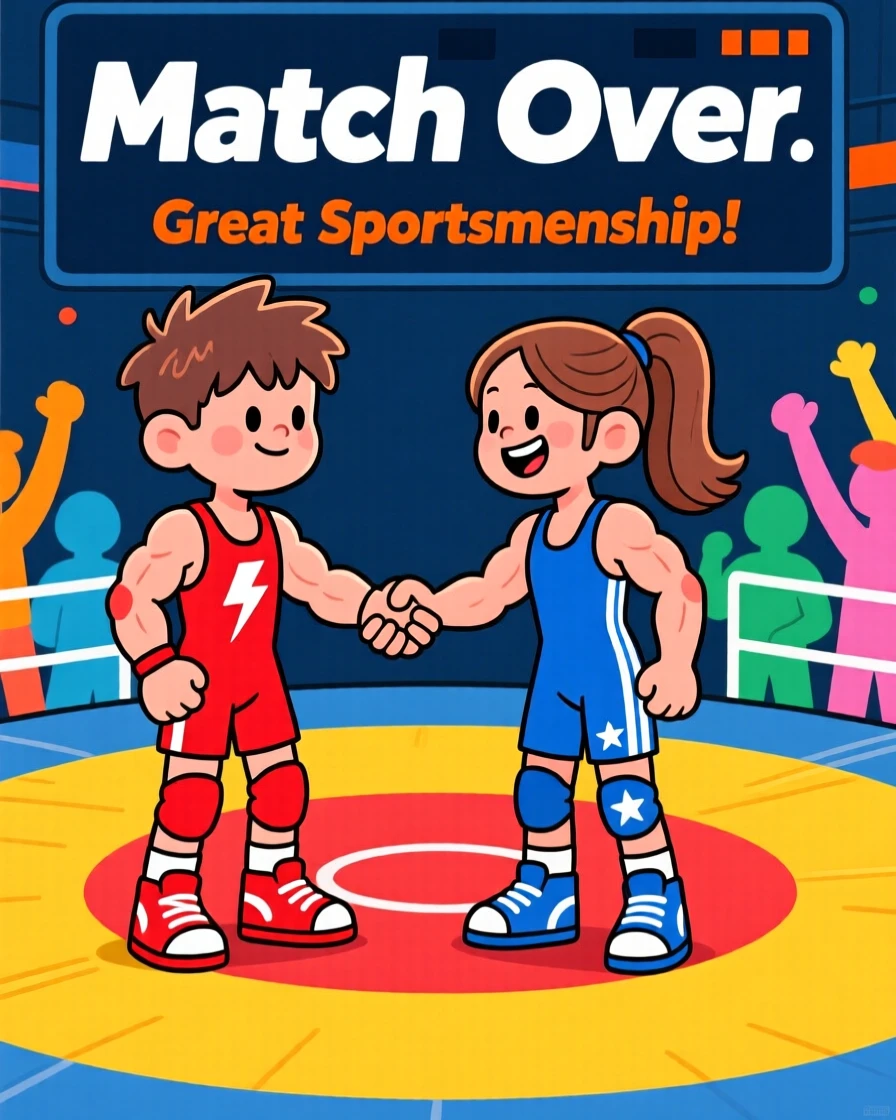 A young wrestler shaking hands with an opponent after a match.