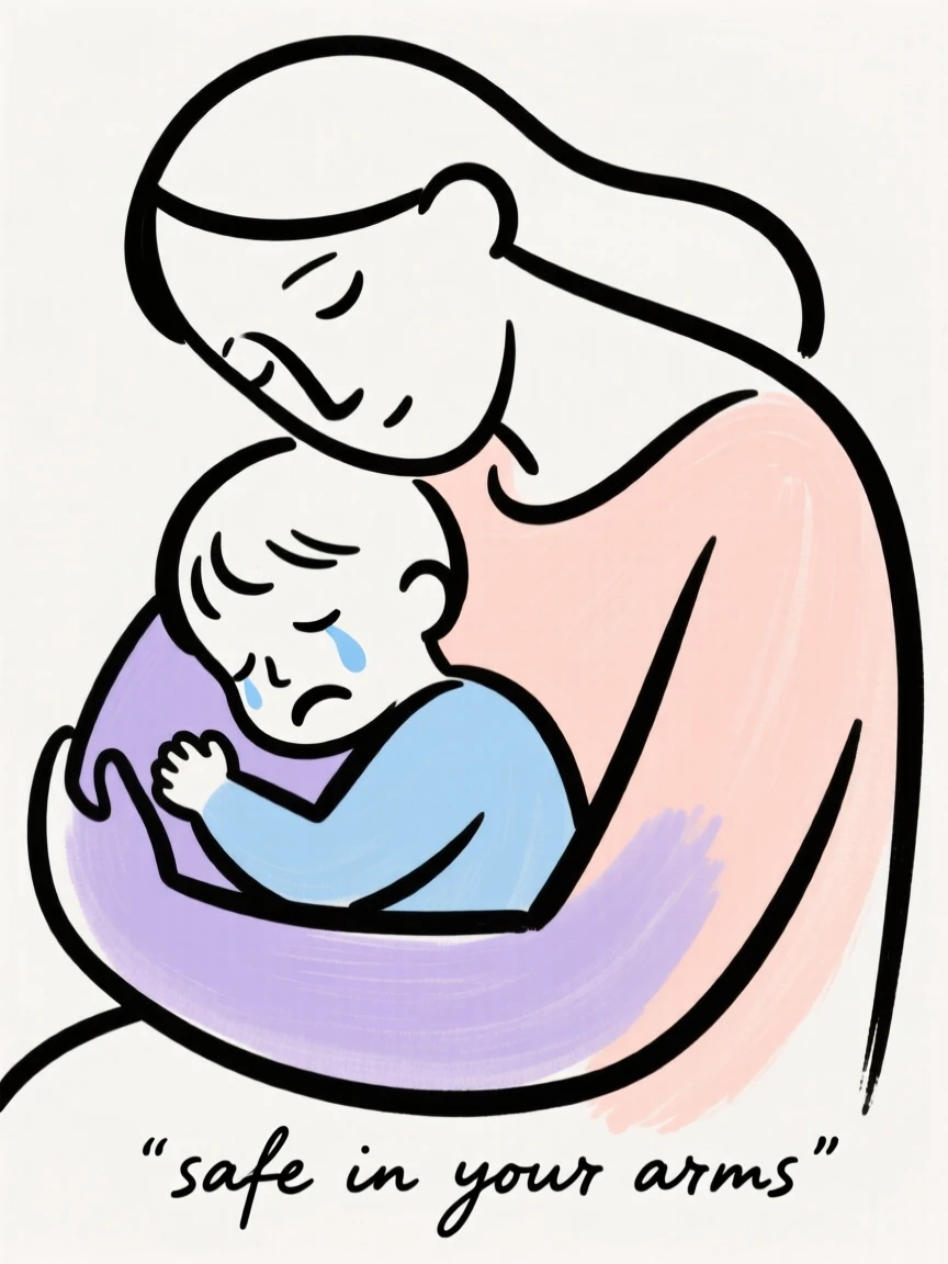 A parent comforting a crying child