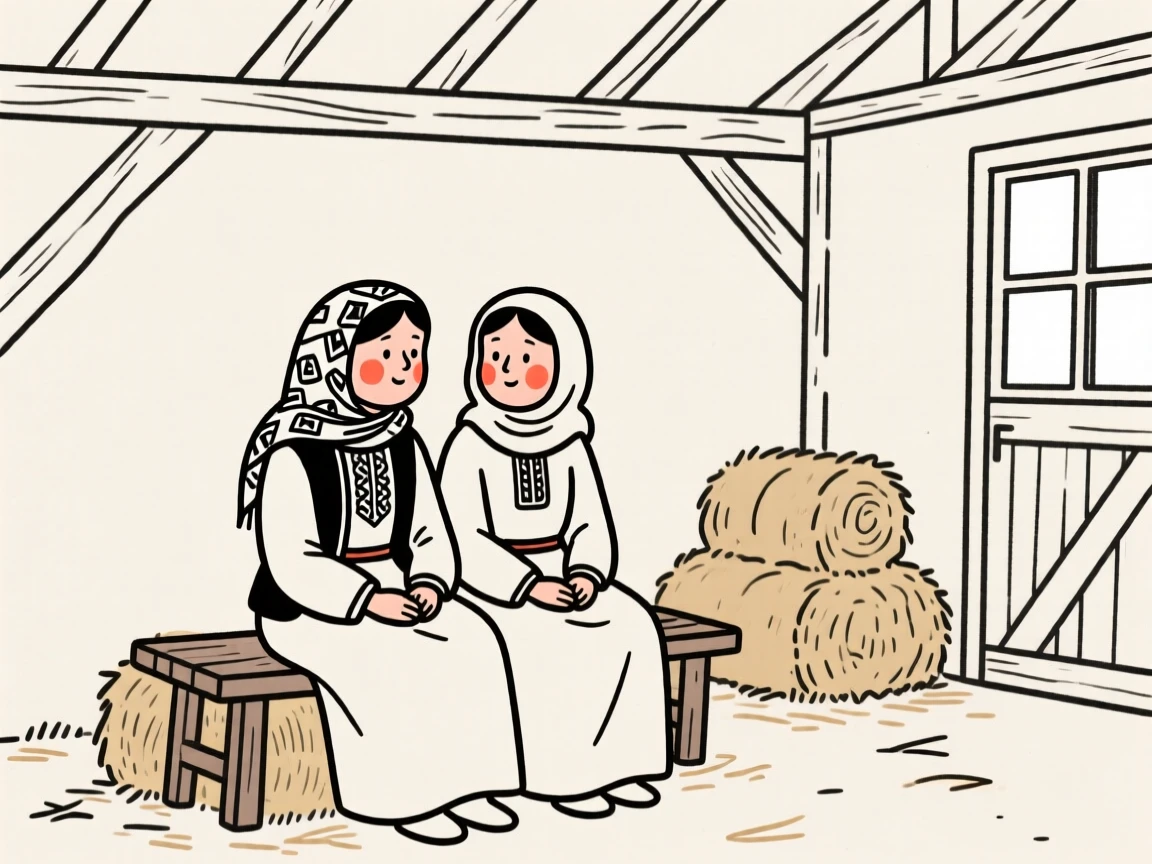 Two best friends of Turkish heritage, lost in quiet contemplation, in a rustic barn.
