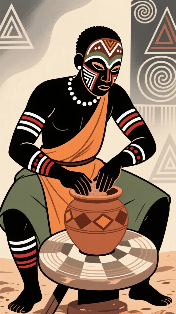 A potter shaping clay on a spinning wheel.