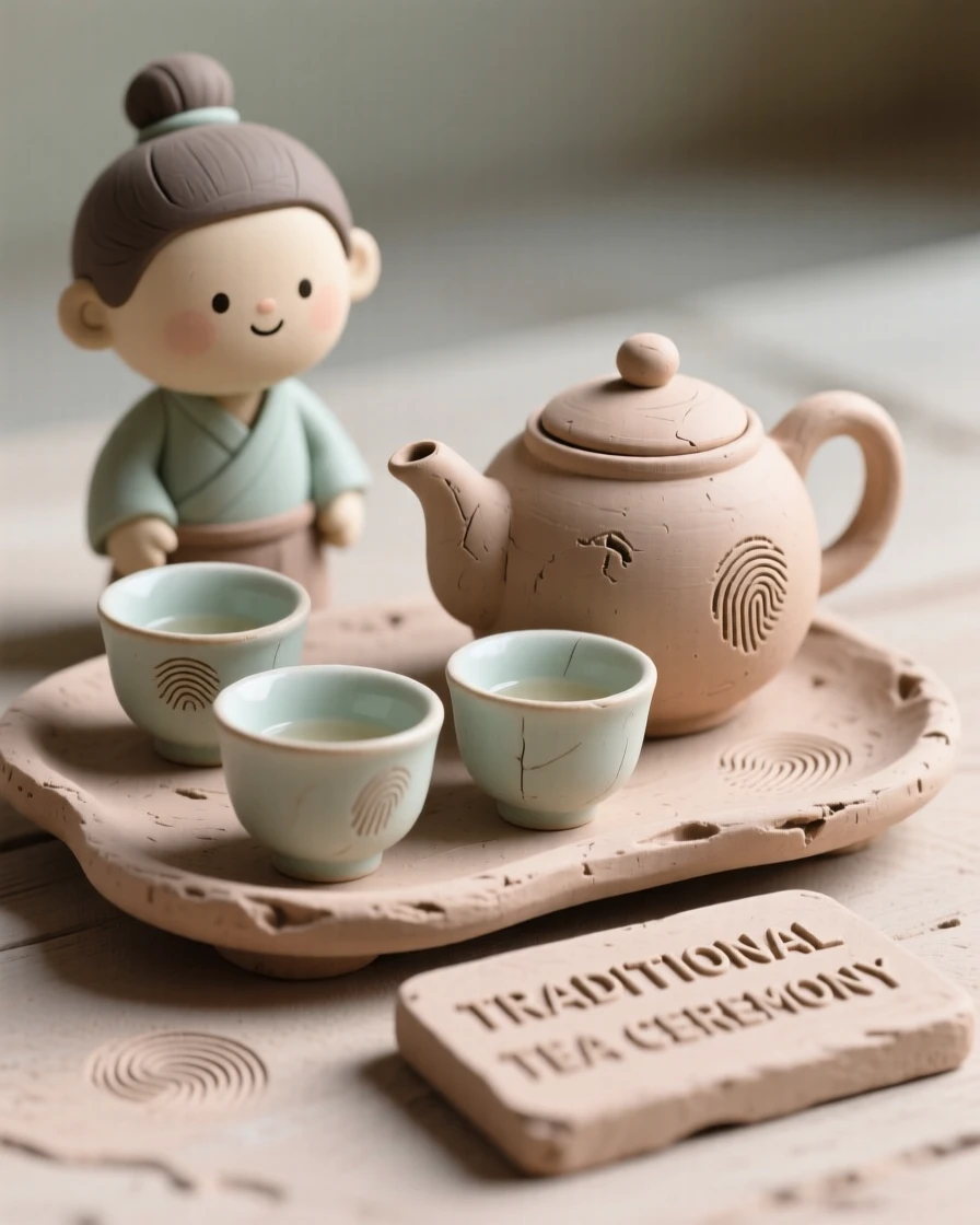 A traditional tea ceremony set with delicate porcelain cups