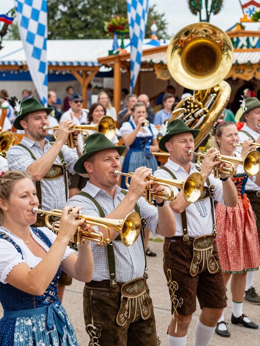 A German Oktoberfest band playing brass instruments