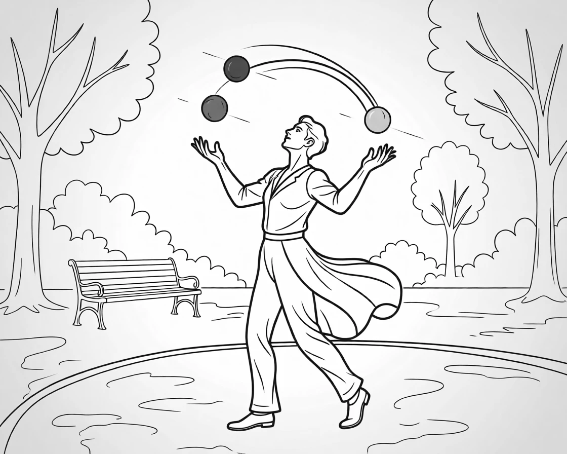 A juggler performing with colorful balls in a park