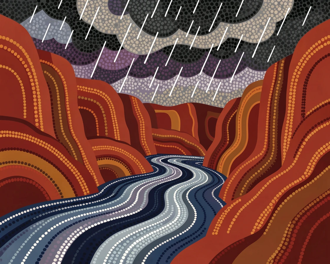 A red rock canyon river during a dramatic storm