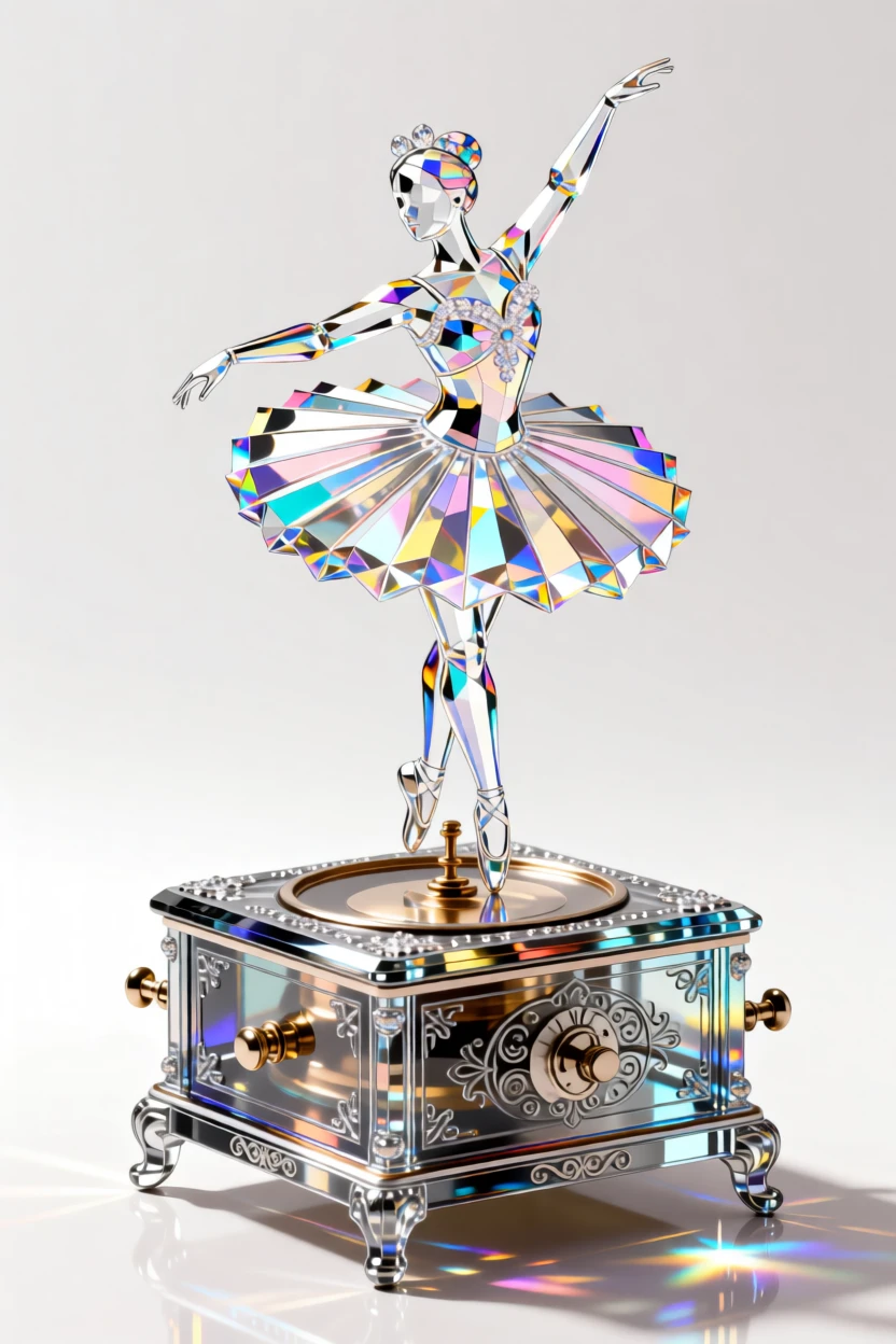 An antique music box with a delicate ballerina figurine mid-spin.