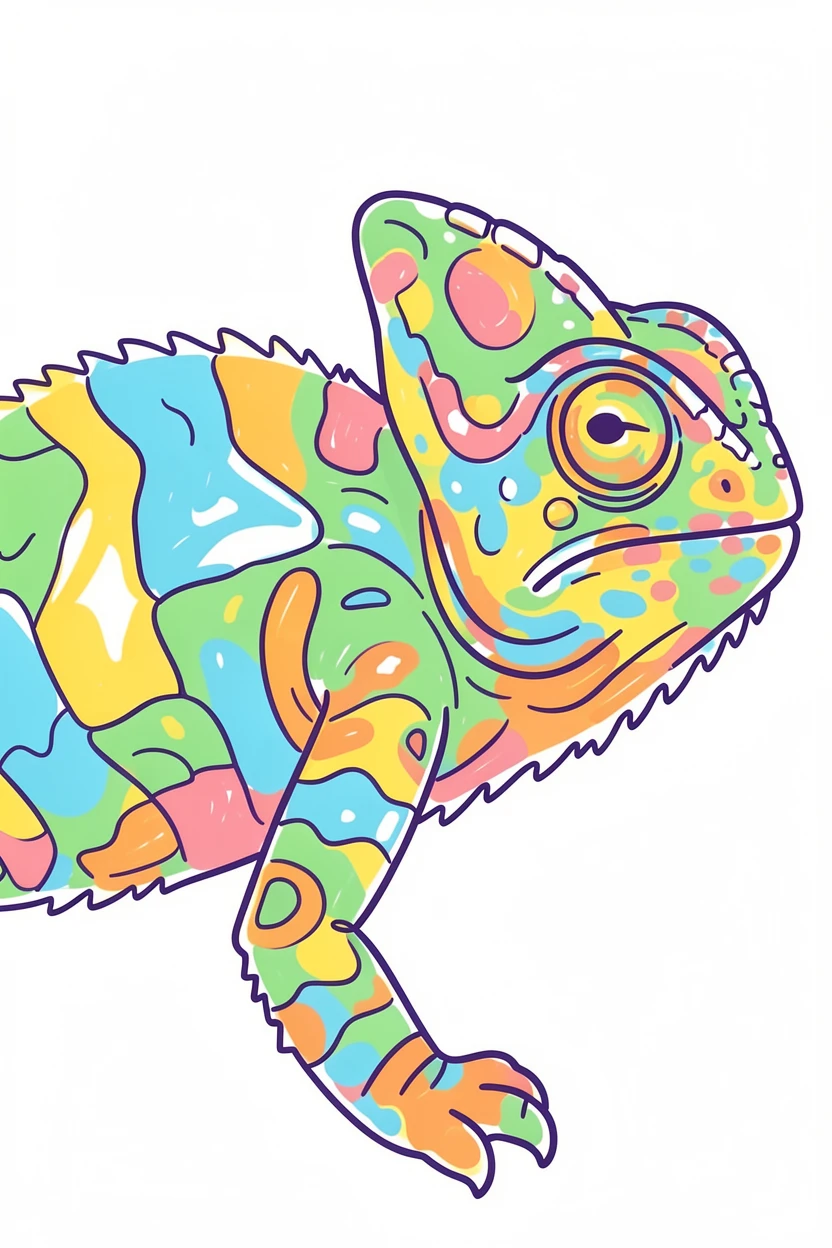 A close-up of a chameleon's textured skin in vibrant, shifting colors.