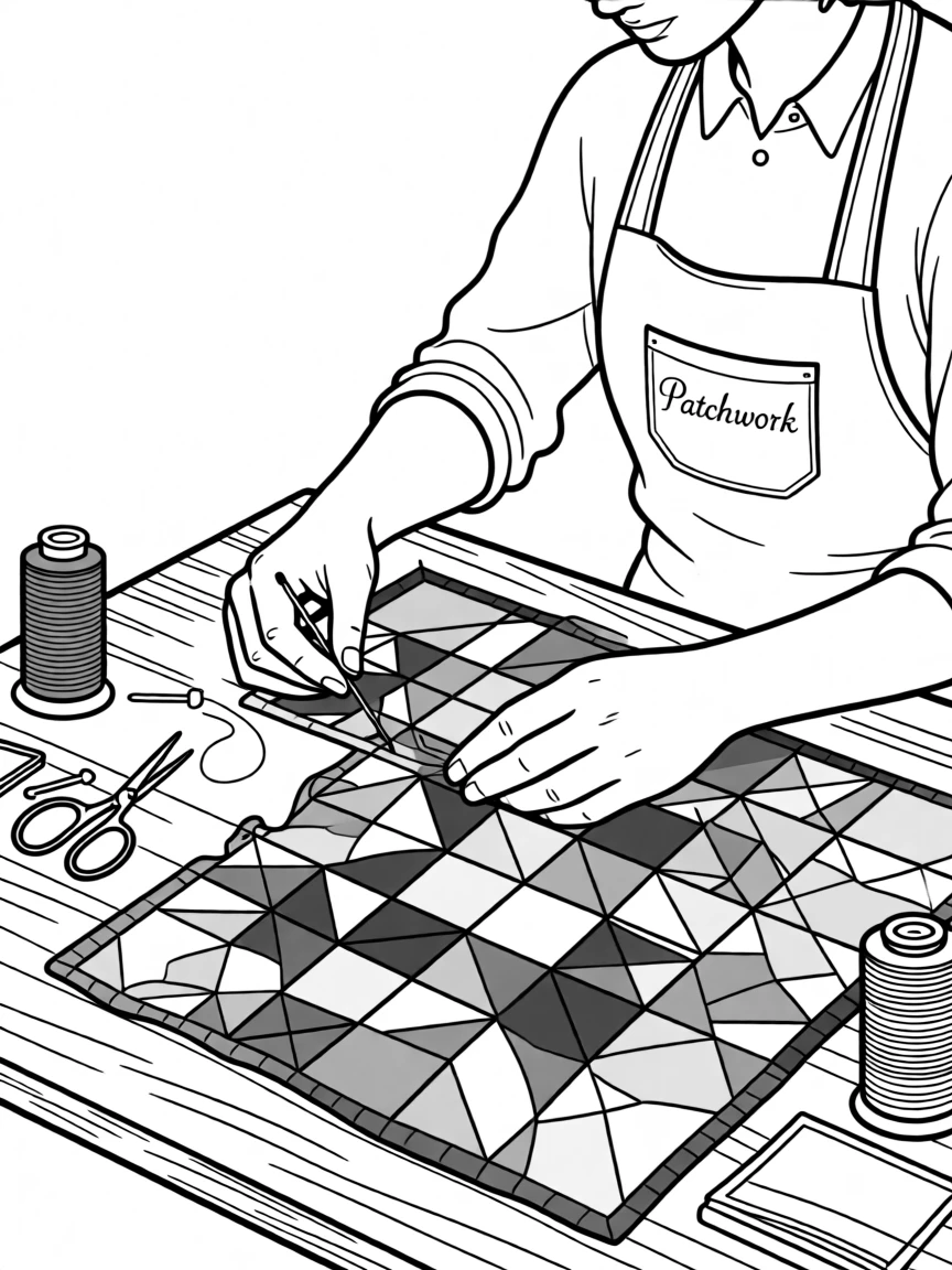 A quilter piecing together a colorful patchwork