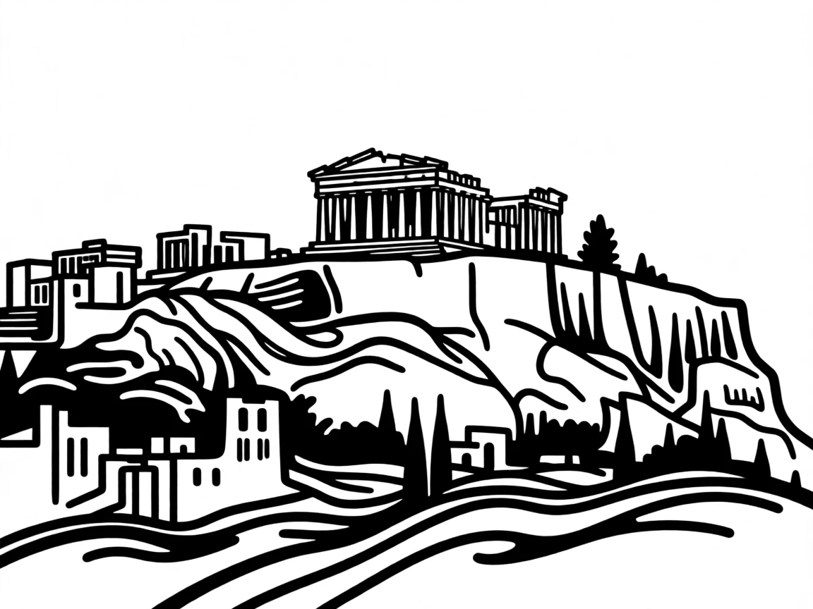The Acropolis of Athens glowing gold in the evening light.