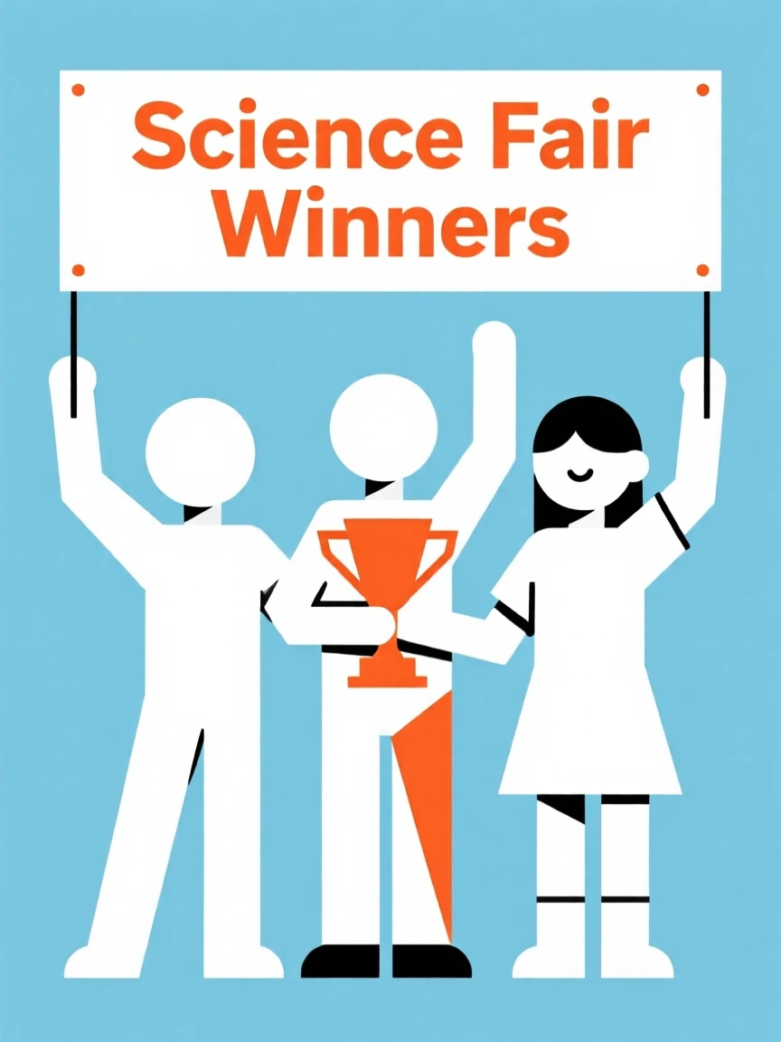 A group of students celebrating a science fair win