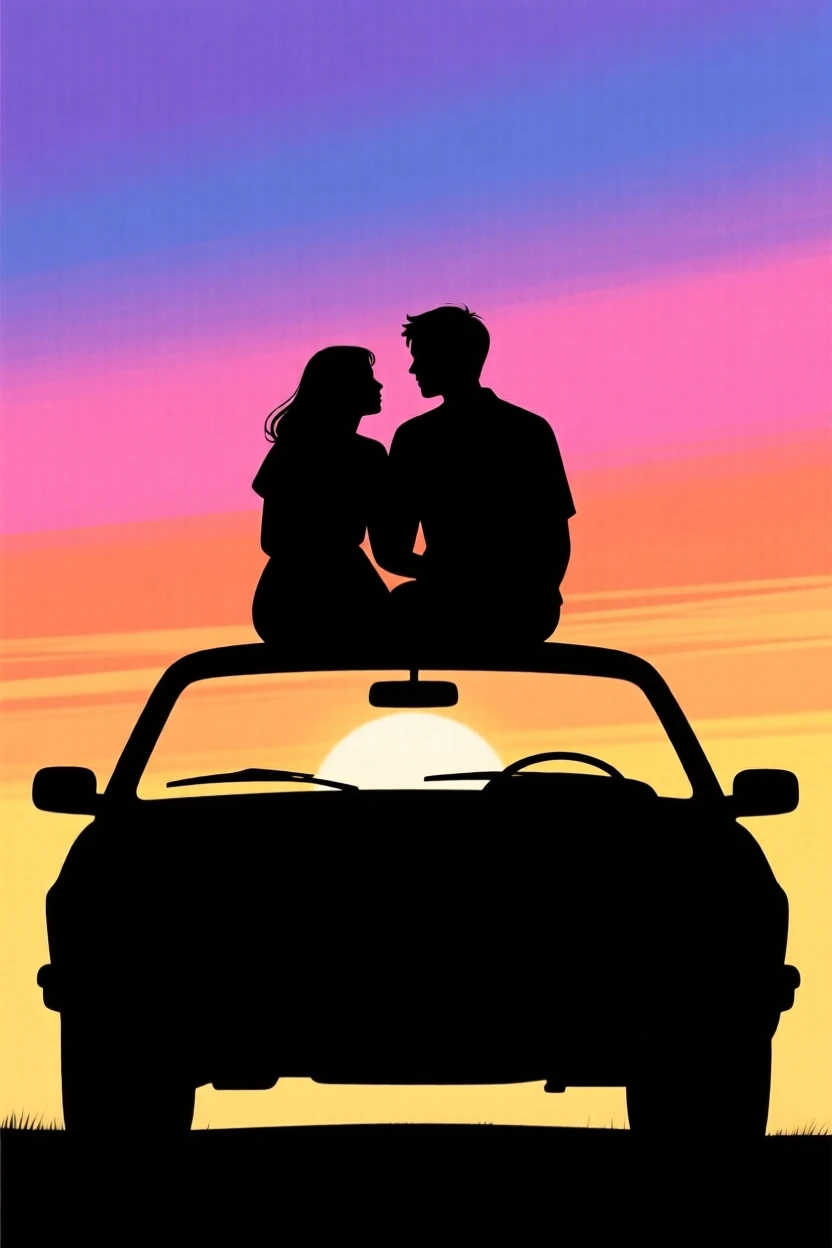 A couple watching the sunrise together from the hood of their car.