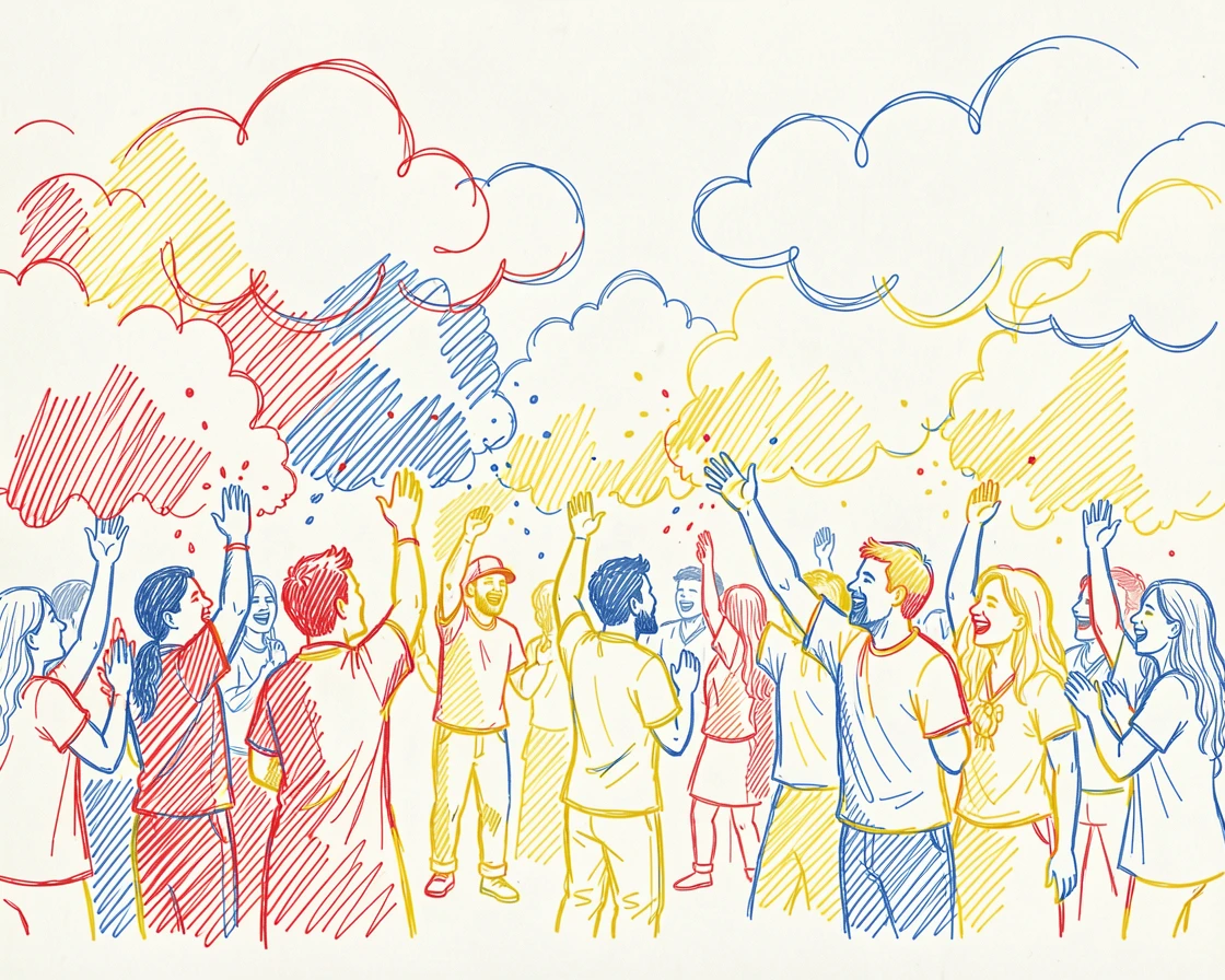 A colorful Holi festival with clouds of powdered pigment filling the air
