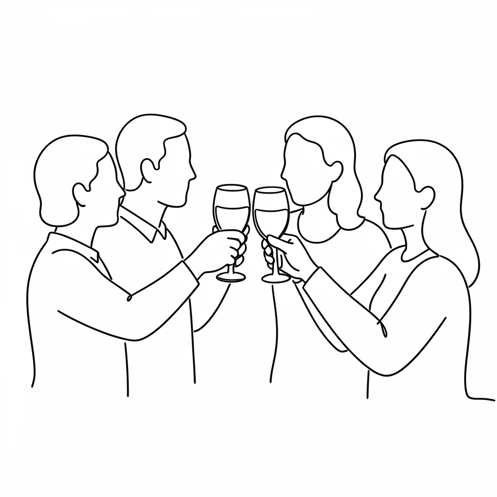 A group of friends toasting glasses together at an outdoor celebration