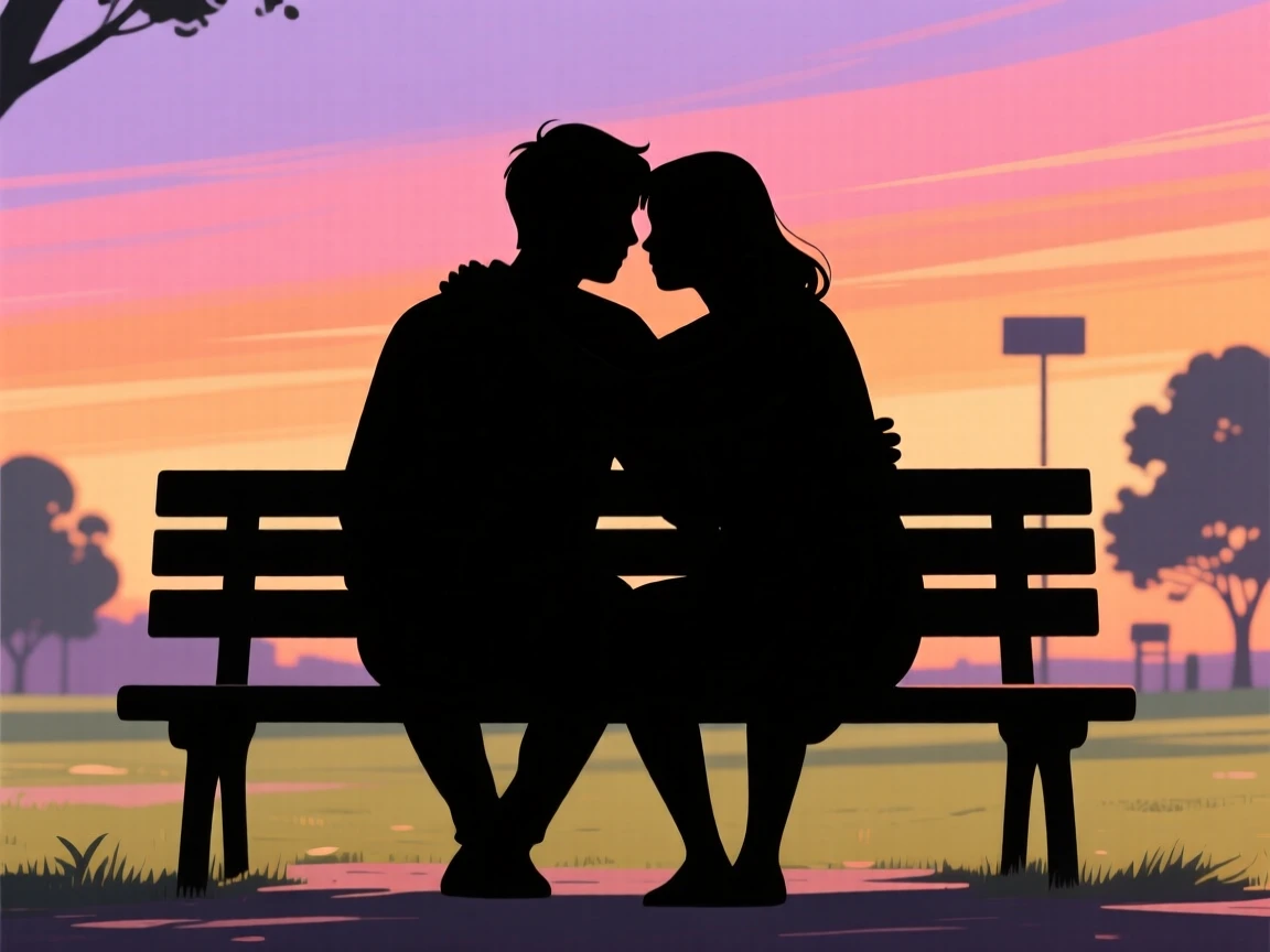 Two friends comforting one another on a park bench during a difficult day.