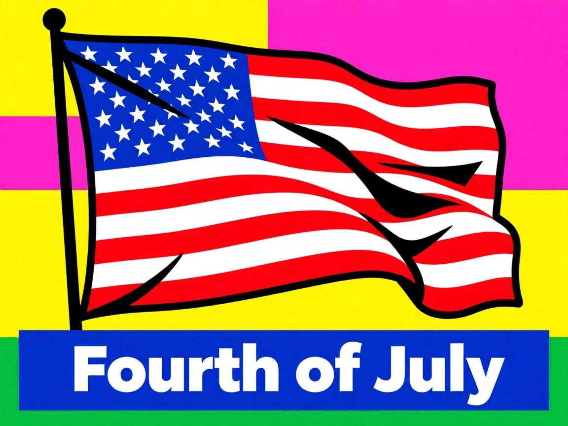Summer Fourth of July flag waving in the breeze