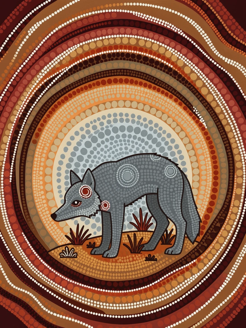 A gray wolf sheltering from a desert storm