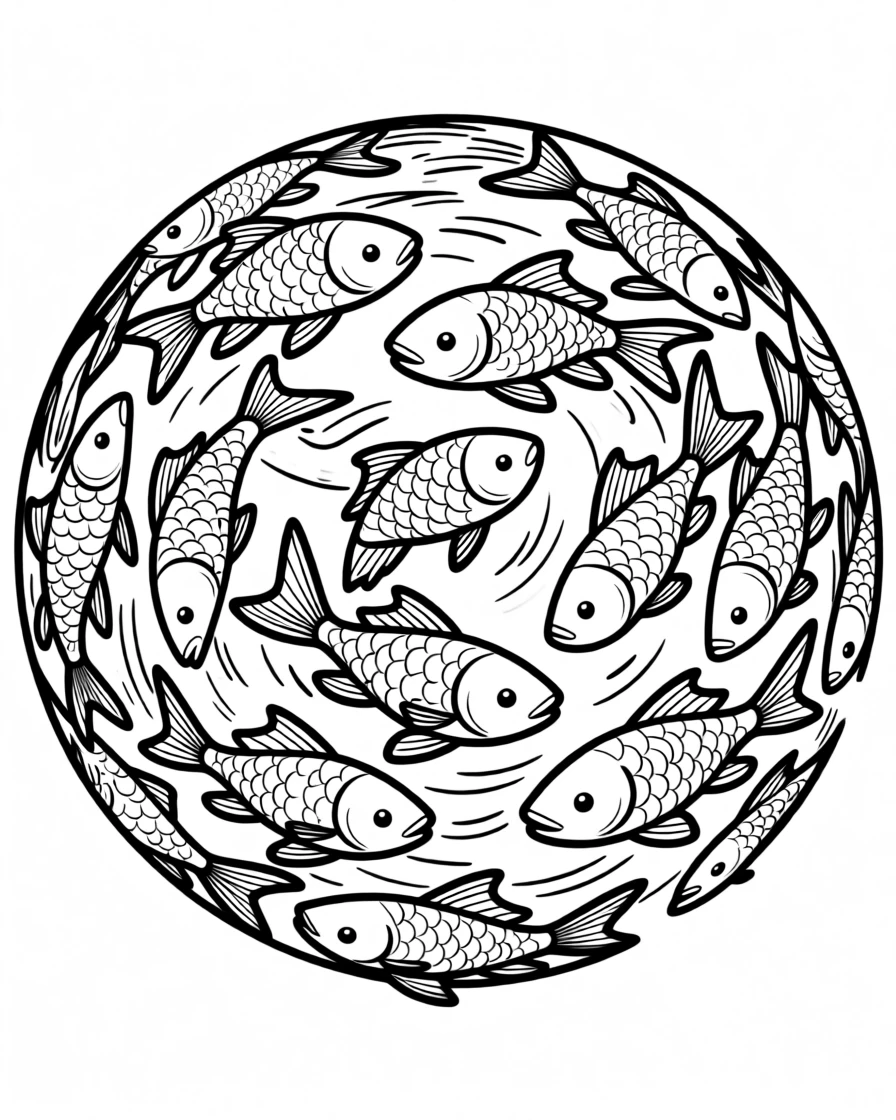 A school of silver fish swirling together in a shimmering ball