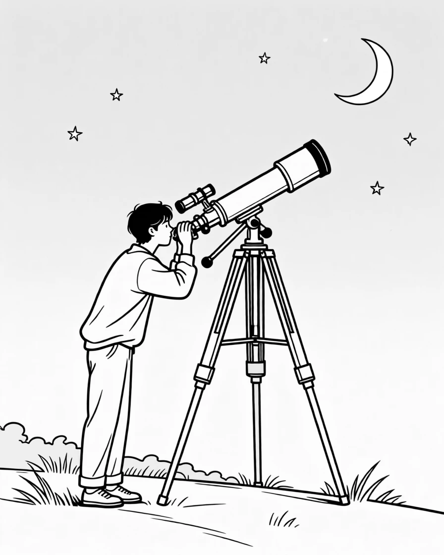 A stargazer looking through a telescope at night