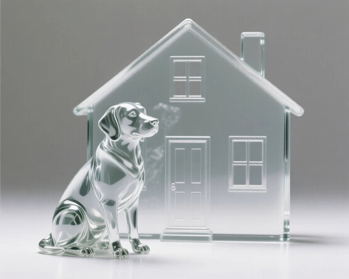 A dog sitting in front a house