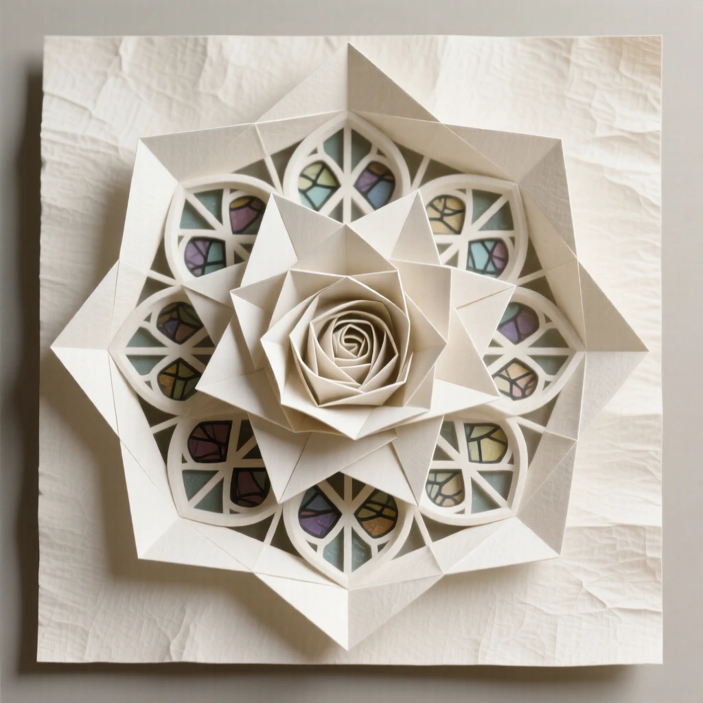 An elegant rose window design inspired by cathedral architecture, radiating petals.