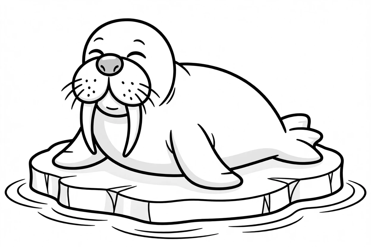 A friendly walrus resting on an ice floe